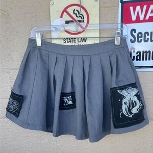 Gray Pleated Skirt with Black Patches